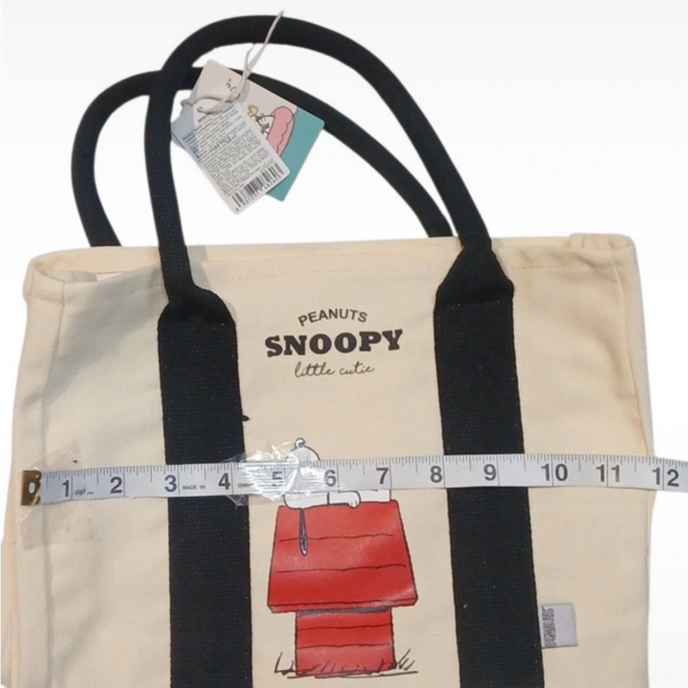 Peanuts Snoopy Little Cutie Canvas Tote Bag Cream Black Doghouse Graphic Small - Picture 6 of 7
